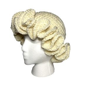 Hand-Made Crochet Ruffle Hat - Off White